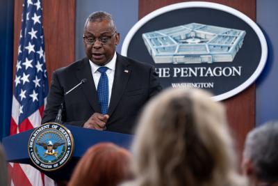 Secretary of Defense Lloyd J. Austin III conducts a press briefing